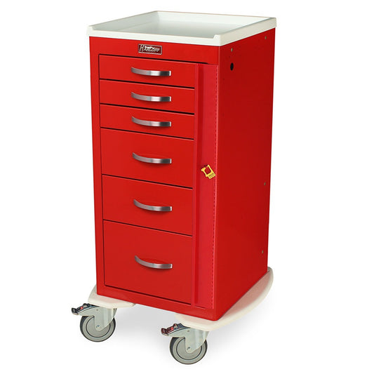 M-Series Narrow Width Six Drawer Emergency Cart, Tall Height, Breakaway Lock