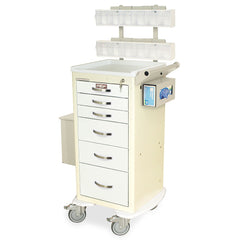 M-Series Tall Medical Phlebotomy Cart with MD18-PHB Accessory Package, Mini Width, Six Drawers, Key Lock