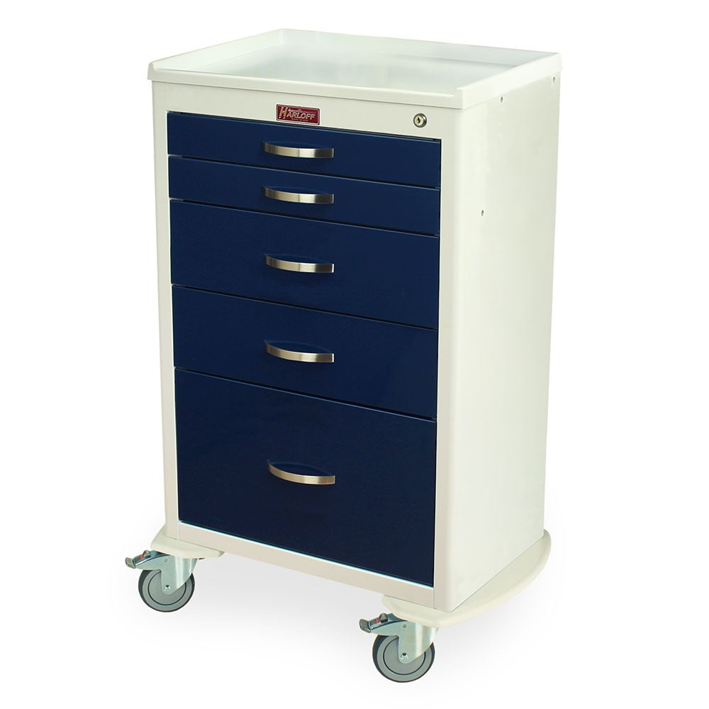 M-Series Tall Anesthesia Cart, Medium Width, Five Drawers, Key Lock