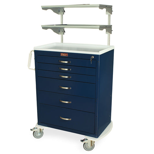 M-Series Tall Medical Equipment Cart with Height Adjustable Overhead Shelves