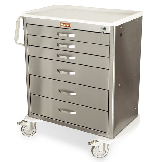 M-Series Stainless Steel Medical Cart, Medium Height, Standard Width, Six Drawers, Key Lock