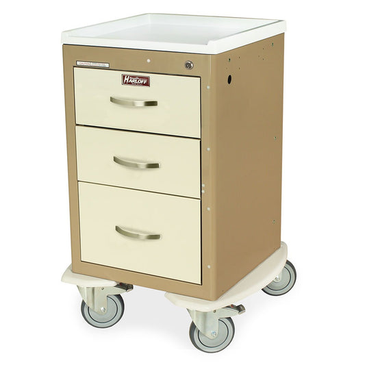 A-Series Narrow Aluminum Key Lock Mini Width Cart, X-Short Height, Three Drawers