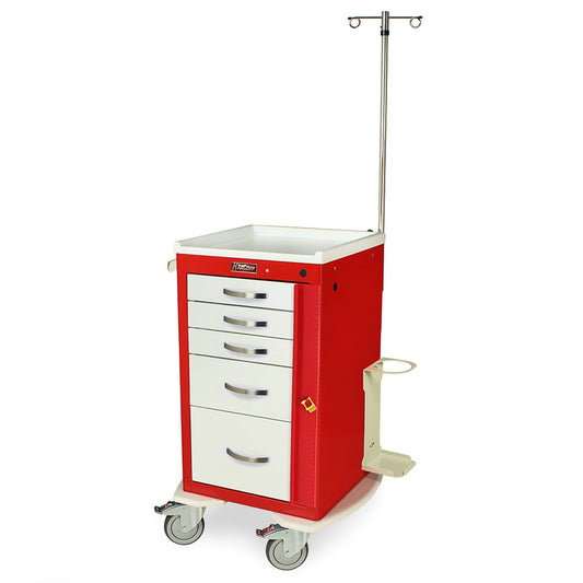 A-Series Narrow Lightweight Breakaway Crash Cart with MD18-EMG Accessories Package, Short Height, Five Drawers