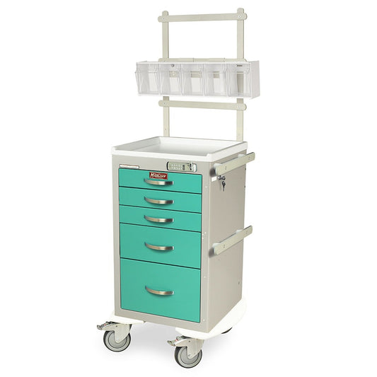 A-Series Lightweight Narrow Anesthesia Cart with MD18-ANS Accessories Package, Short Height, Five Drawers, E-Lock