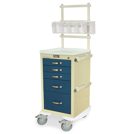A-Series Narrow Aluminum Anesthesia Cart with MD18-ANS Accessories Package, Short Height, Five Drawers, Key Lock