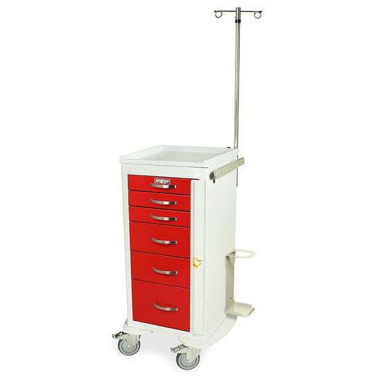 A-Series Narrow Aluminum Crash Cart with MD18-EMG Accessories Package, Tall Height, Six Drawers, Breakaway Lock,