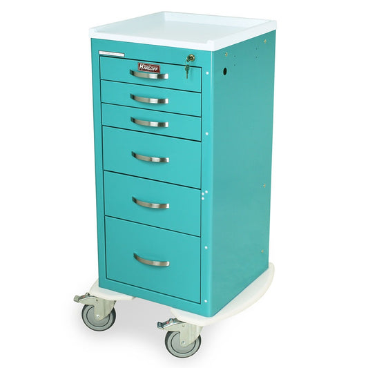 A-Series Narrow Lightweight Six Drawer Anesthesia Cart, Tall Height, Key Lock