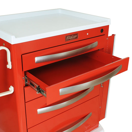 A-Series Narrow Five Drawer Aluminum Crash Cart, Short Height, Mini Width, Five Drawers, Breakaway Lock