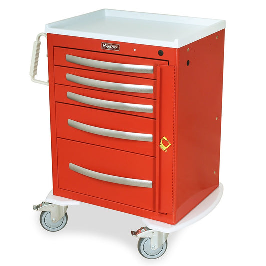 A-Series Lightweight Aluminum Crash Cart, Short Height, Medium Width, Five Drawers, Breakaway Lock