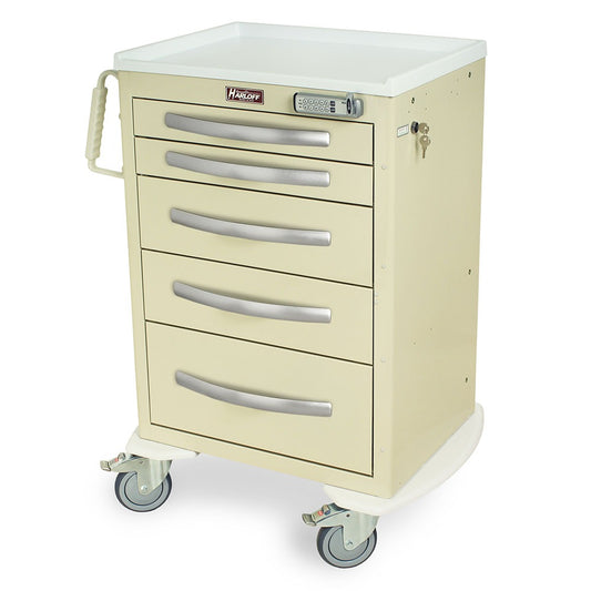 A-Series Lightweight Aluminum Treatment Cart, Medium Height, Medium Width, Five Drawers, E-Lock