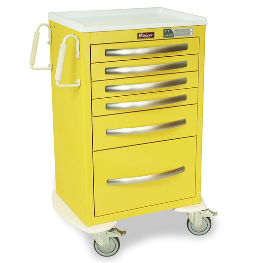A-Series Lightweight Aluminum Isolation Cart, Tall Height, Medium Width, Six Drawers, Electronic Keypad Lock