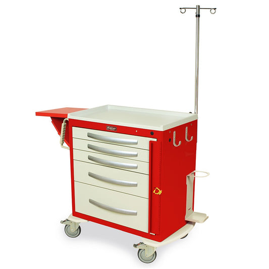 A-Series Light Crash Cart with MD30-EMG1 Emergency Accessories Package, Short Height, Five Drawers, Breakaway Lock