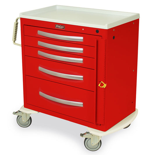 A-Series Lightweight Five Drawer Aluminum Crash Cart, Short Height, Standard Width, Breakaway Lock