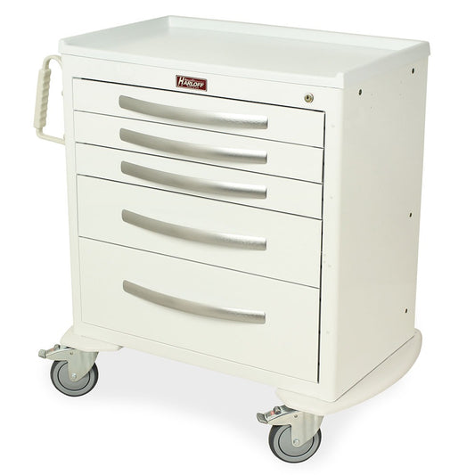 A-Series Lightweight Nursing Cart, Medium Height, Standard Width, Five Drawers, Key Lock