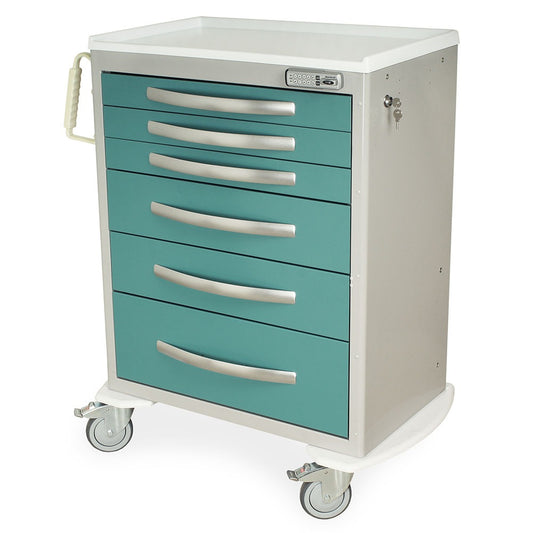 A-Series Lightweight Aluminum Medical Cart, Tall Height, Standard Width, Six Drawers, E-Lock