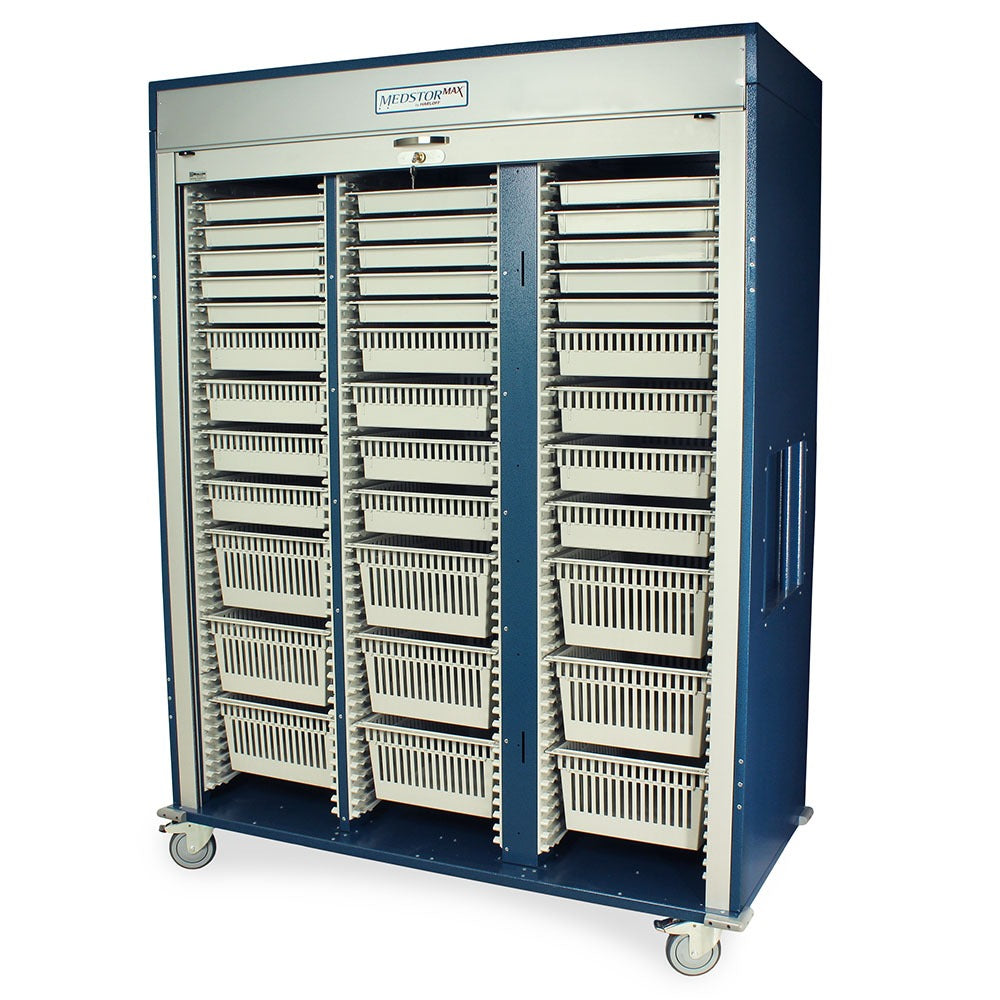 Triple Column Medical Storage Cabinet, Tambour Door, Key Lock
