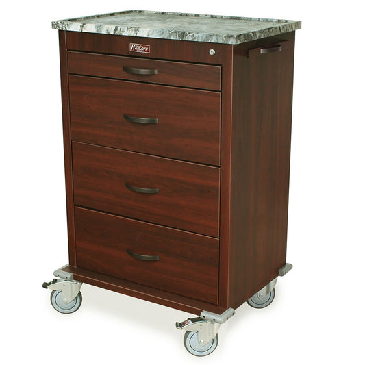 Tall Wood Vinyl Medical Cart, Four Drawer, Key Lock