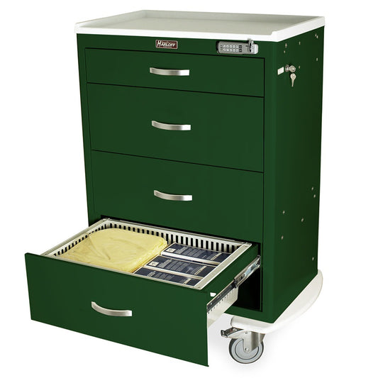 T-Series Medical Storage Cart with Trays, Tall Height, Standard Width, Four Drawers, E-Lock