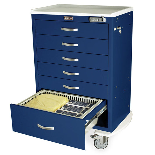 T-Series Medical Cart with Replaceable Drawer Trays, Tall Height, Standard Width, Six Drawers, E-Lock
